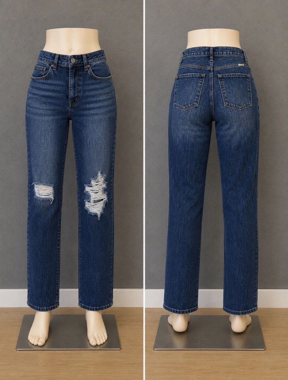 Kancan Women 7/27 High Rise Distressed Straight Leg Y2K Grunge Button Fly Jeans